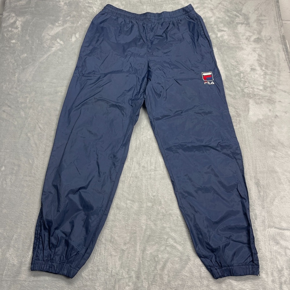Vtg FILA Pants Men Medium Blue Zip Ankle Tapered Leg Elastic Waist Track Pull On